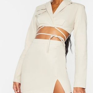 cut out blazer dress beige